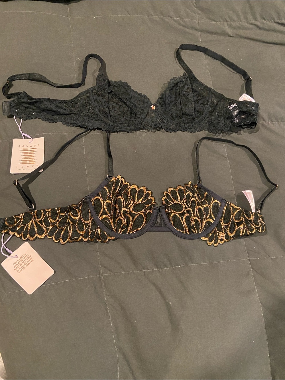 Savage X Fenty Black and Gold Embroidered Underwire Bra